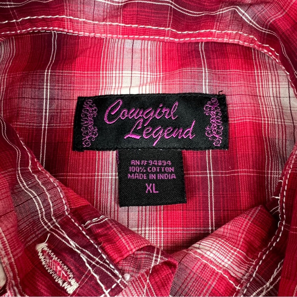 Cowgirl Legend Girls XL Western Pearl Snap Plaid Shirt Red Rodeo Cowgirl - Picture 4 of 4